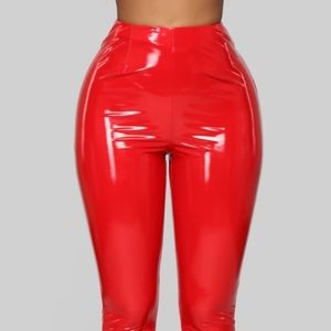 Lipstick Red Latex Look Leggings